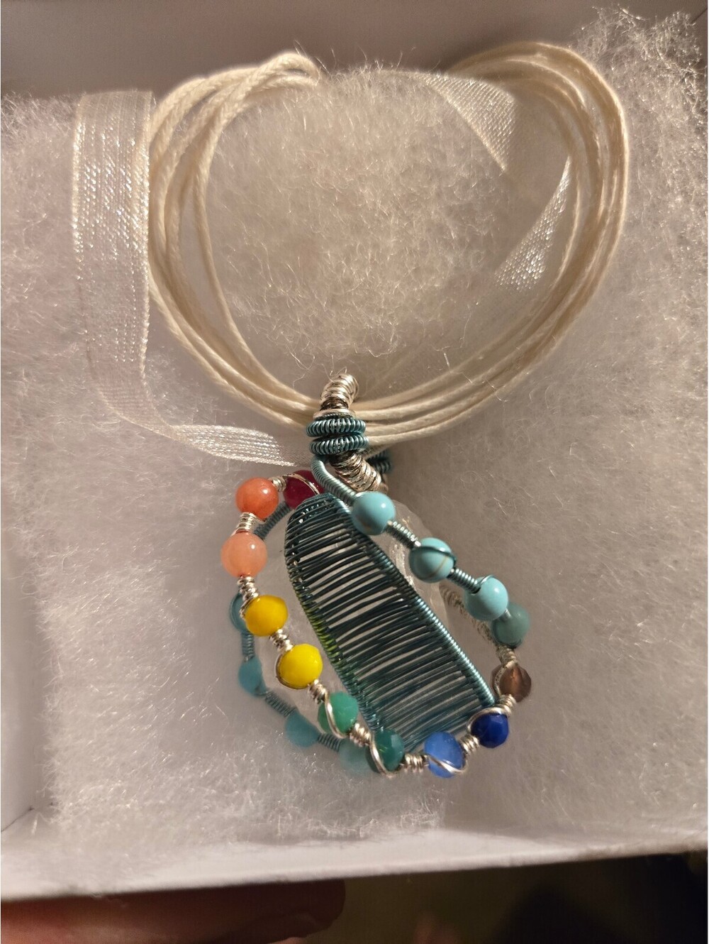 Handcrafted Wire Wrapped Quarts Ranbow orbital Pendant Necklace